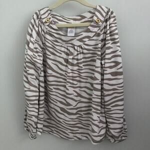 Girl's Gymboree Animal Top Shirt Blouse Zebra Tan White Flowy Scoop Pleats 7